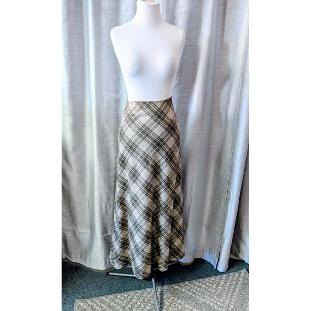 SOLD Plaid Italian Wool Maxi Skirt M 10 - Picture 2 of 5